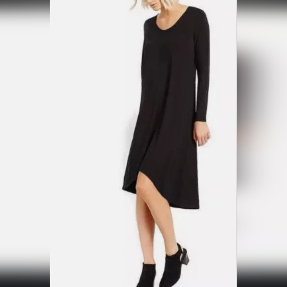 Eileen Fisher Asymmetrical Dress SzS Black/Gray Italian Yarn Athleisure Minimali
